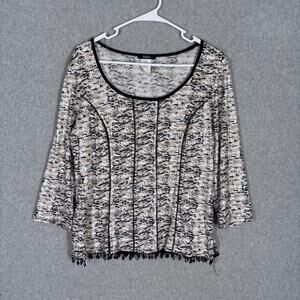 MSK Top Large Crochet Beaded‎ Sparkle Shiny Stretch Artsy Embellished Neutral